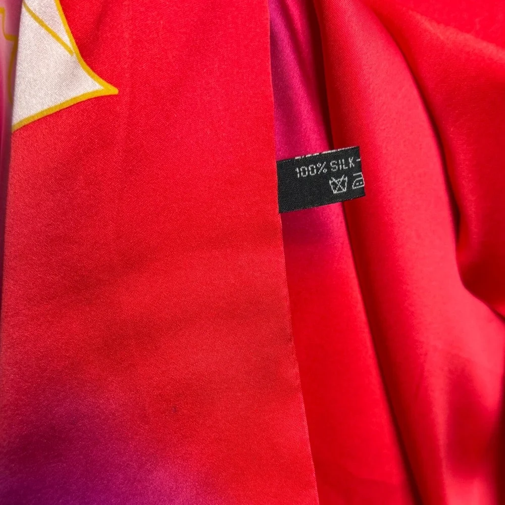 100% Silk Peony Wrap Shawl Floral Frog Knot Red Pink Purple Asian Art Drape